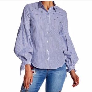 Nanette Lepore Embellished Striped Button Down